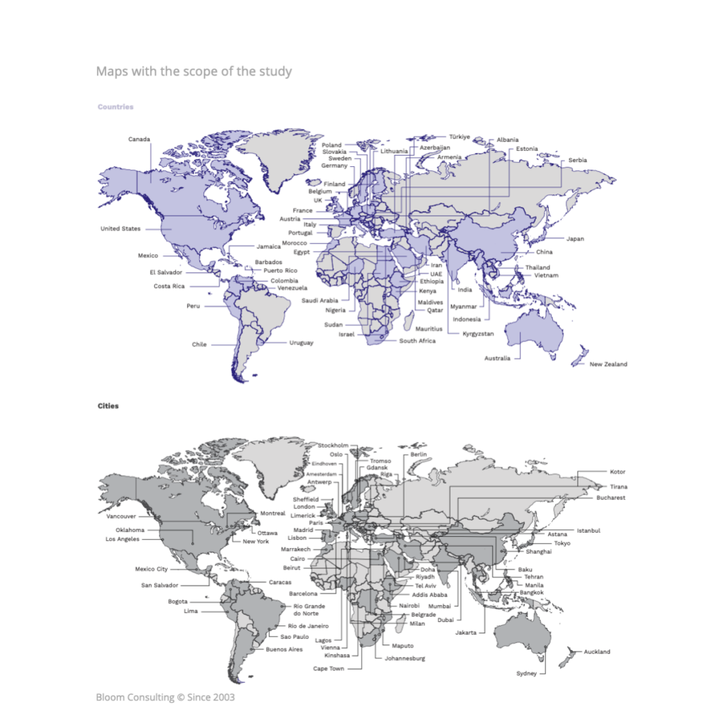 Maps with the scope of the Impact study by Bloom Consulting